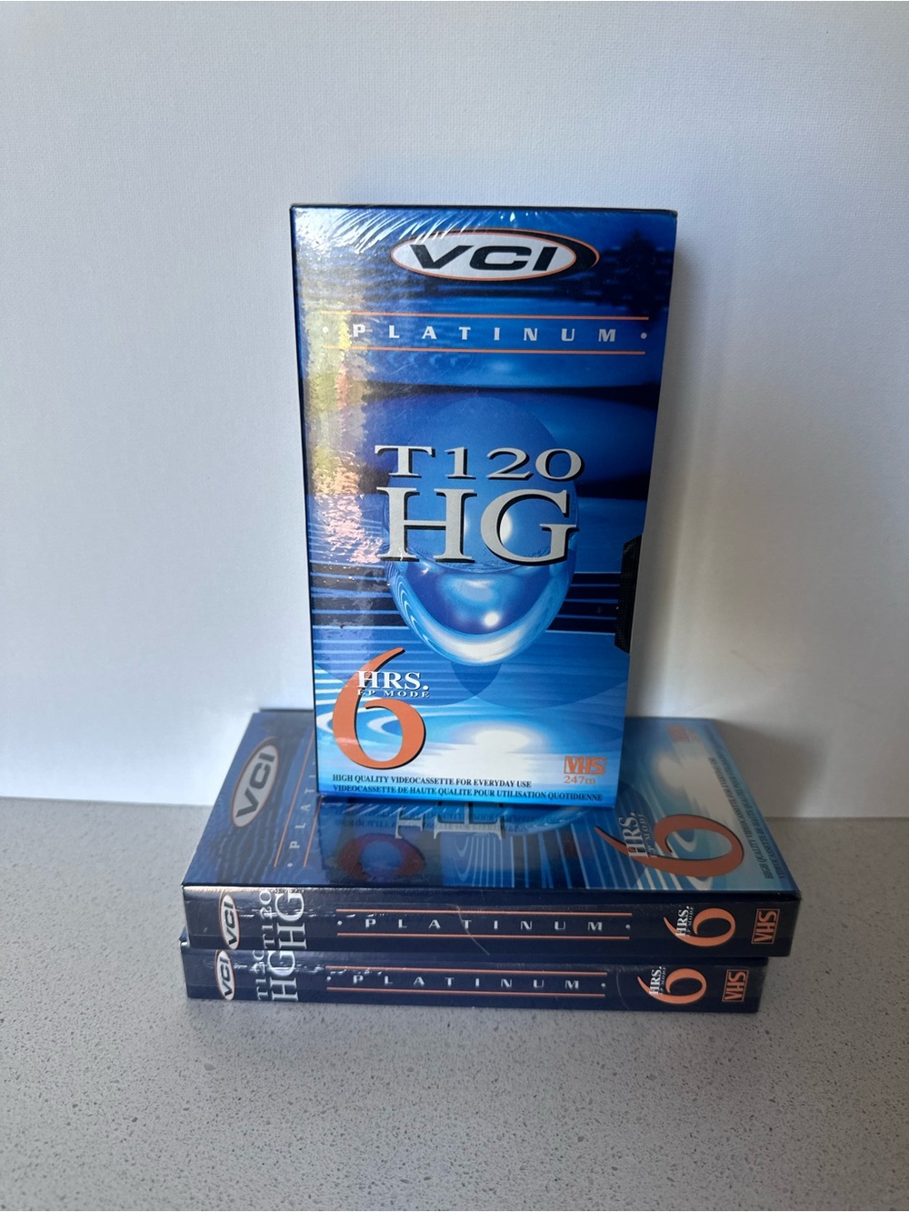 New Sealed Blank VHS lot of 3 - VCI Platinum T120 HG Blue VHS Tape - 6 Hour